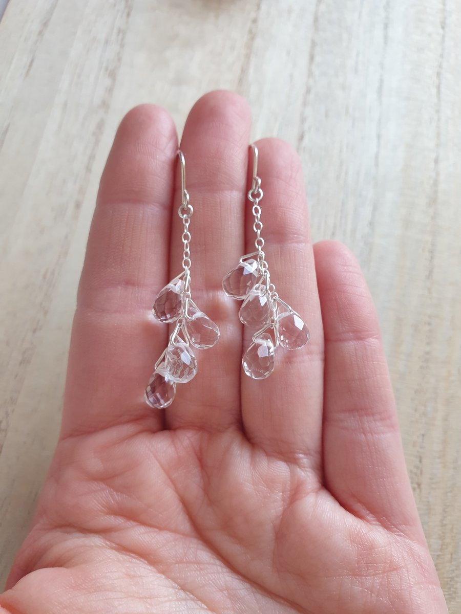 Sterling silver faceted quartz drop earrings