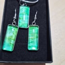 Green and gold and blue alcohol ink pendant and earrings