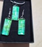 Green and gold alcohol ink pendant and earrings