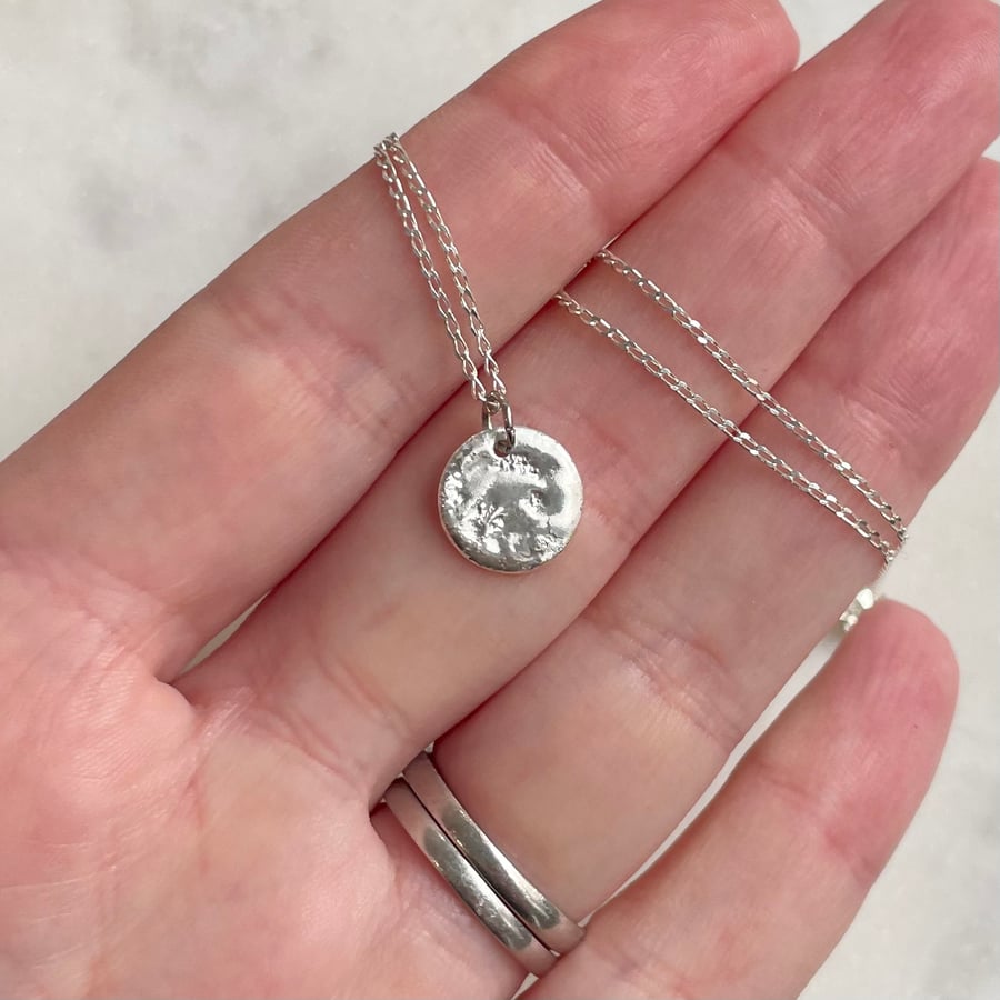 Molten moon necklace handmade 999 fine silver pendant