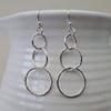 Three Hoop Dangle Drop Earrings in Sterling Silver 