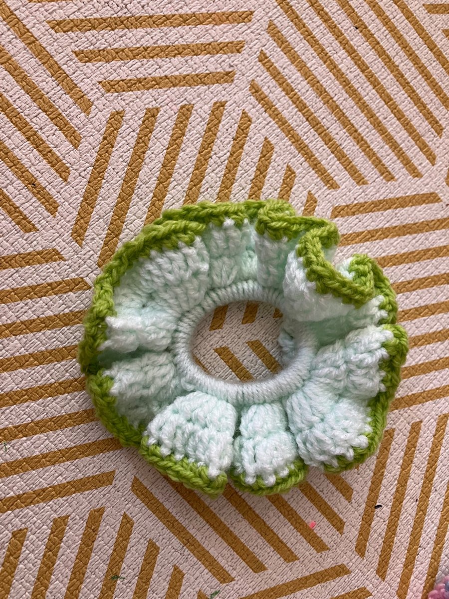 Colourful handmade crochet scrunchie