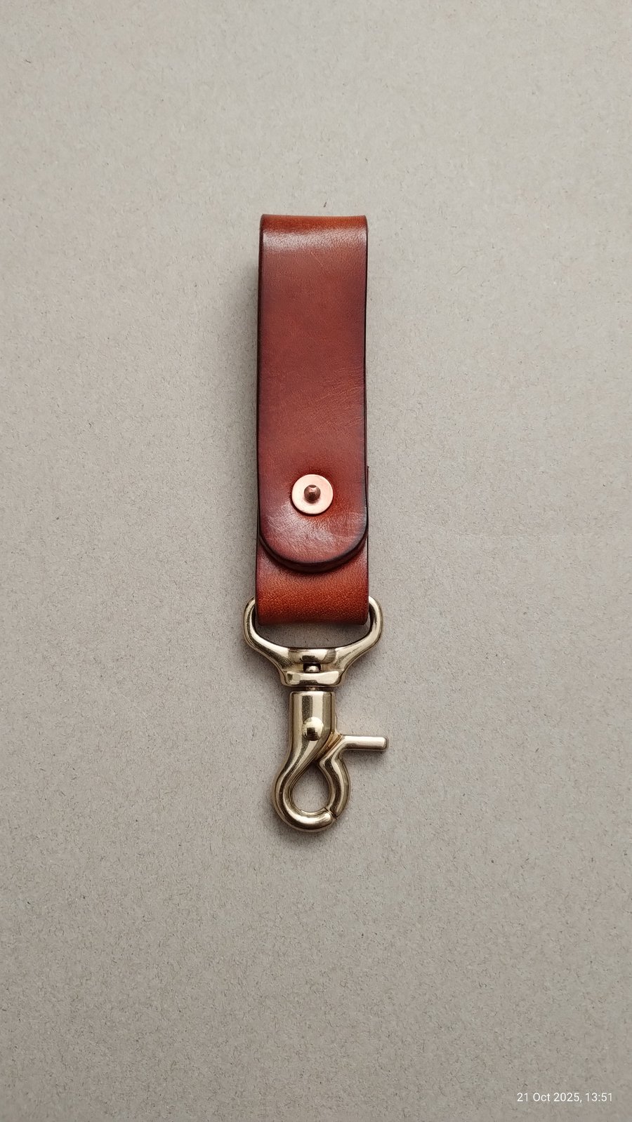 Leather Key Ring With Solid Brass Lobster Clip And Copper Saddle Rivet