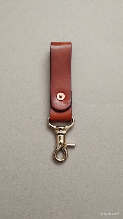 Leather Key Ring With Solid Brass Lobster Clip And Copper Saddle Rivet