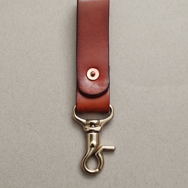 Leather Key Ring With Solid Brass Lobster Clip And Copper Saddle Rivet