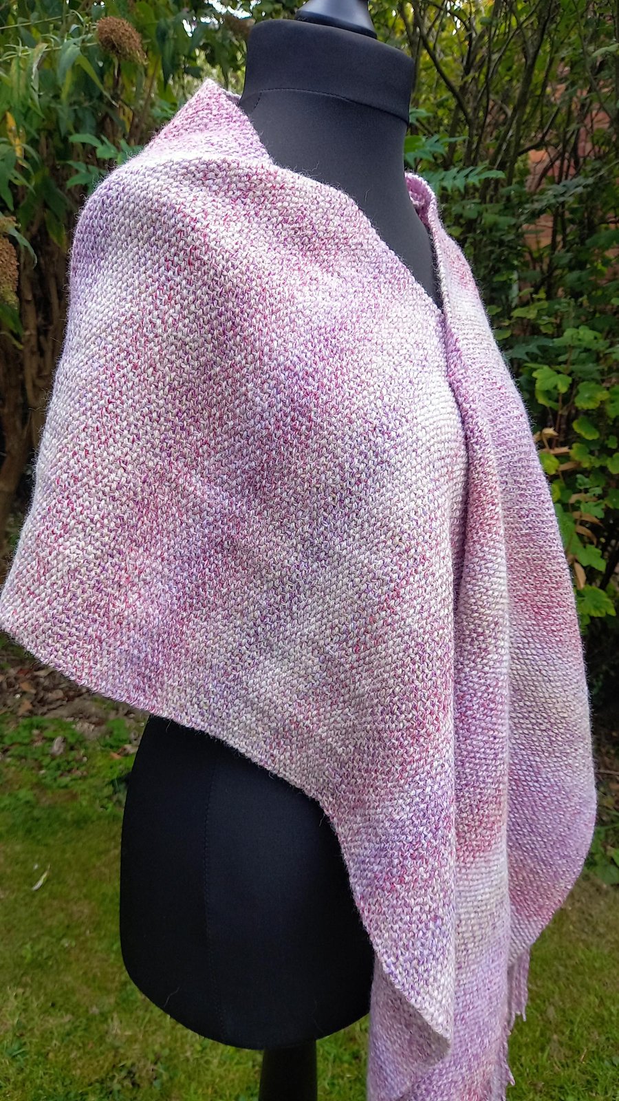 Handwoven Wool Blend Scarf, Pink Plainweave Shawl