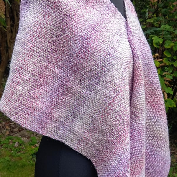 Handwoven Wool Blend Scarf, Pink Plainweave Shawl