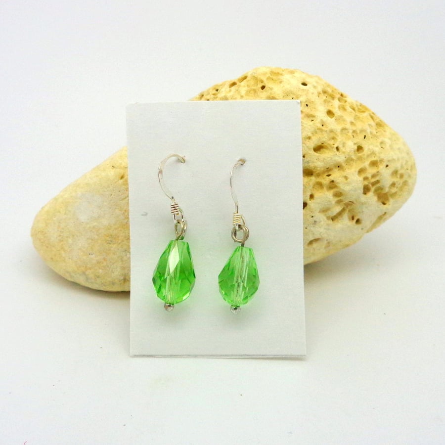 Sterling silver & peridot green crystal drop earrings