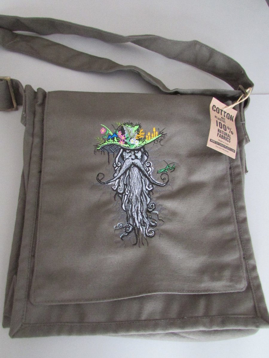 Embroidered Forest man Design Eco Cotton Canvas Bag