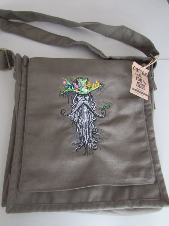 Embroidered Forest man Design Eco Cotton Canvas Bag