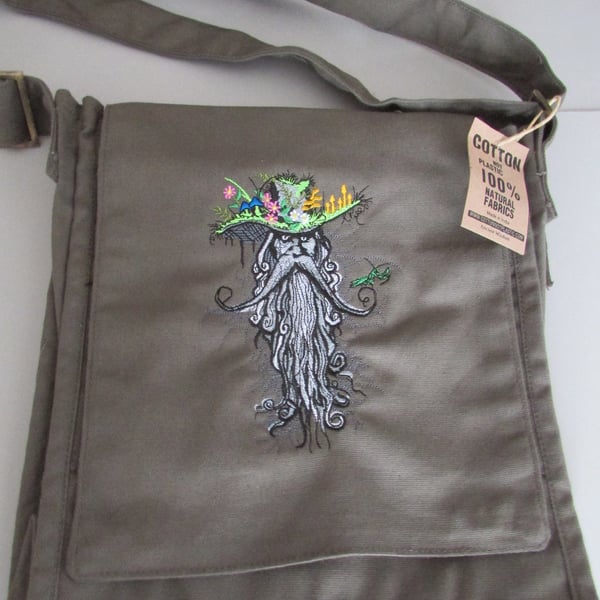 Embroidered Forest man Design Eco Cotton Canvas Bag