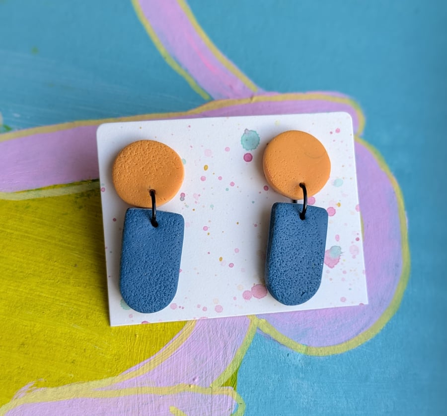 Handmade, colour-block dangly earrings