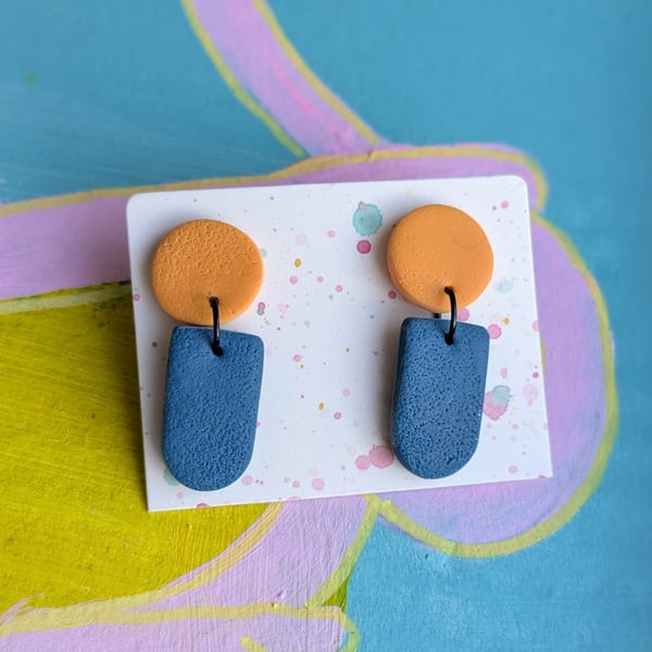 Handmade, colour-block dangly earrings