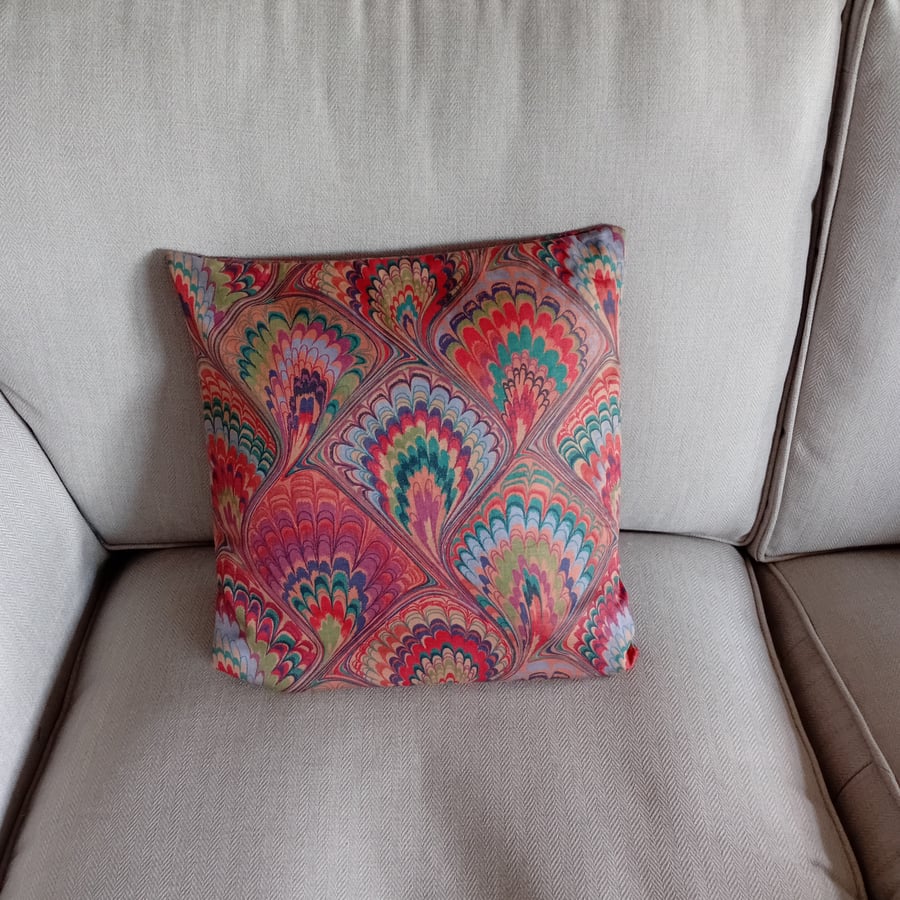 Cushion cover. Cerruti Ametex 1986 fabric. Russet, turquoise. Rich colours