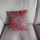 Cushion cover. Cerrutti Ametex 1986 fabric. Russet, turquoise. Vibrant colours