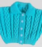 Toddler Cardigan In Aqua Blue - Cable Pattern -Approximate Age 1 - 2 years - Image 2