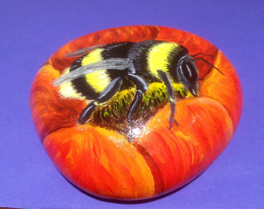 Bumble bee hand painted on rock 