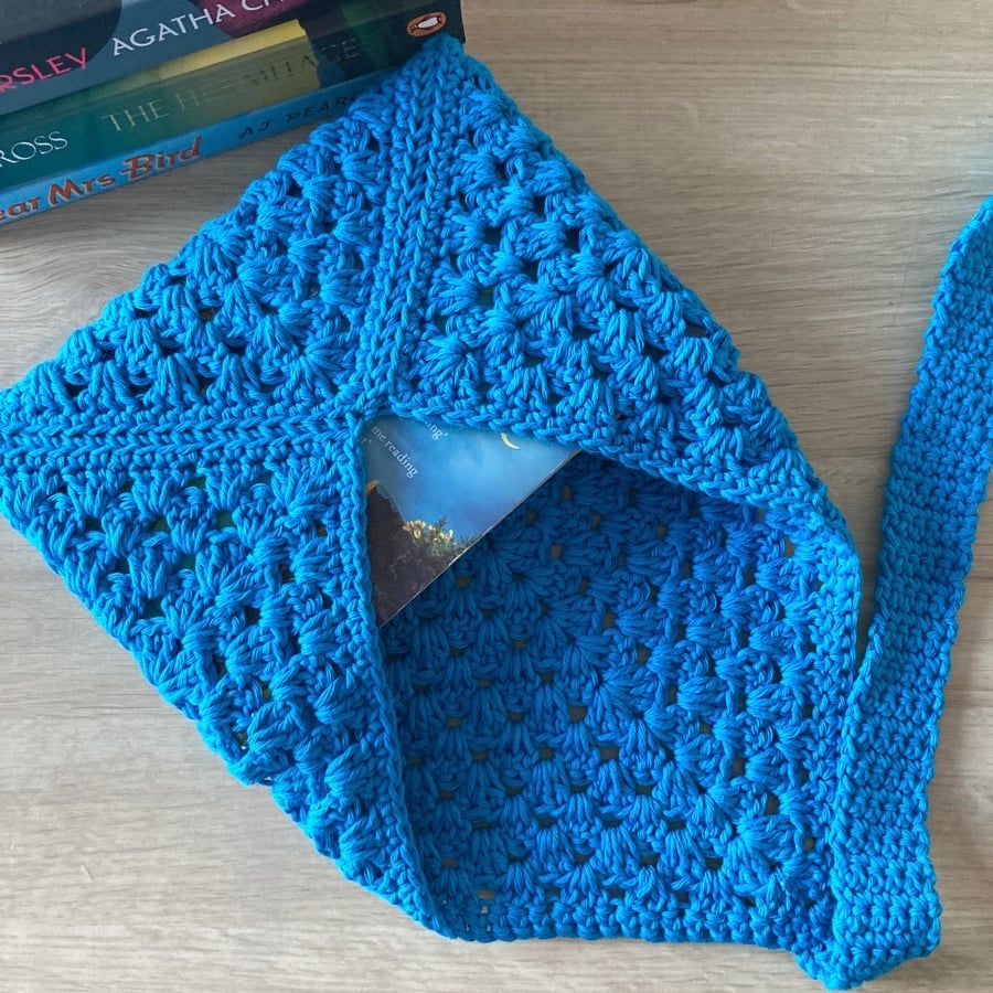 Granny Square Book Sleeve - Book Wrap -  Turquoise Crocheted Book Sleeve