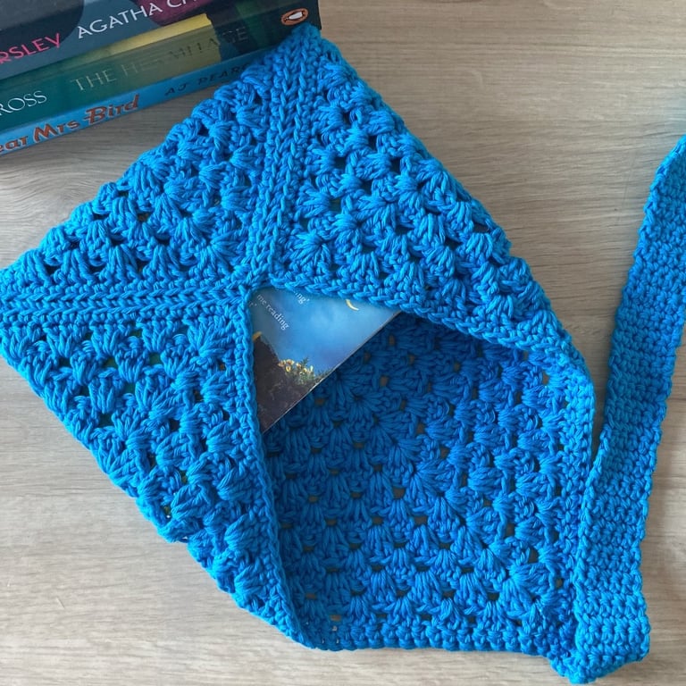 Granny Square Book Sleeve - Book Wrap -  Turquoise Crocheted Book Sleeve