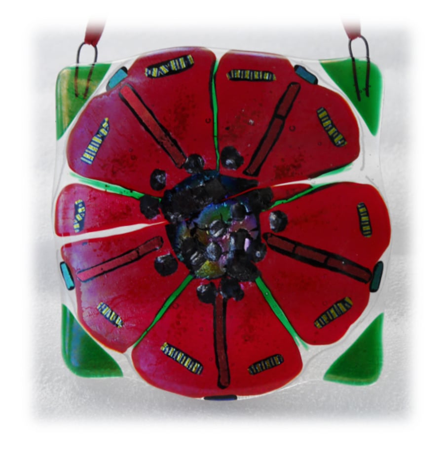 Poppy Fused Glass Picture Remembrance