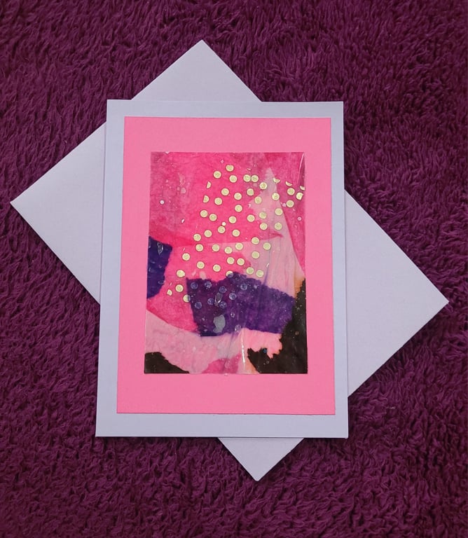 Handmade blank lilac card glossy tissue paper design with lilac envelope