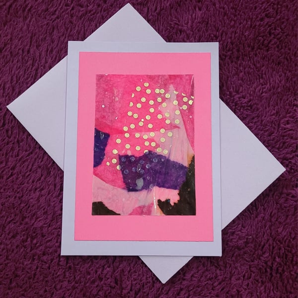 Handmade blank white card glossy tissue paper design with lilac envelope