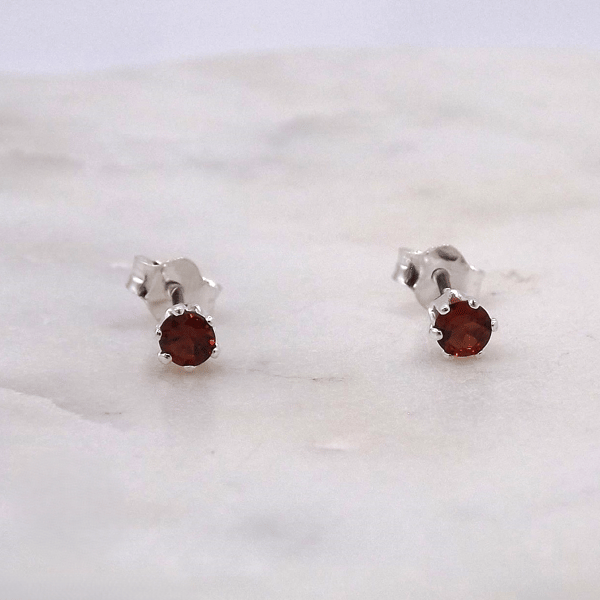 Garnet Facet 3mm Gemstone Sterling Silver Stud Earrings.