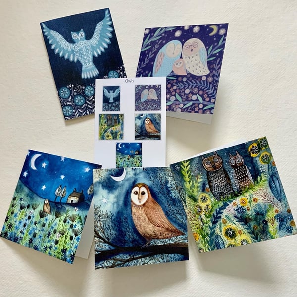 Owls, blank greetings card pack