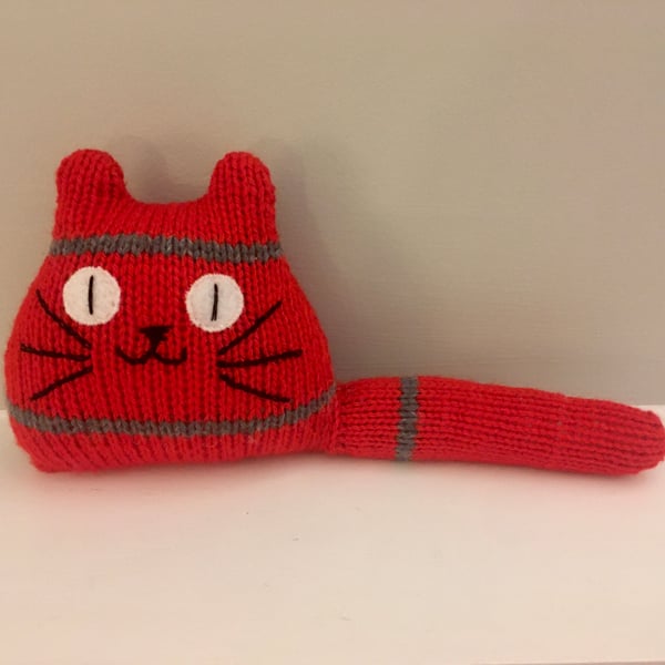 Red knitted kitten decor - gift for cat lady 