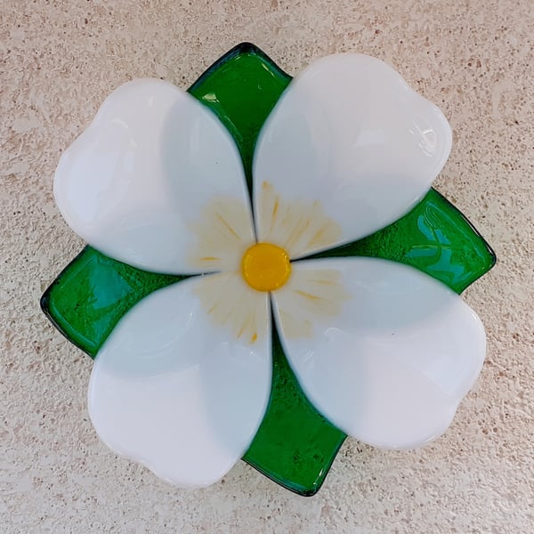 Fused Glass  floral decorative trinket dish 