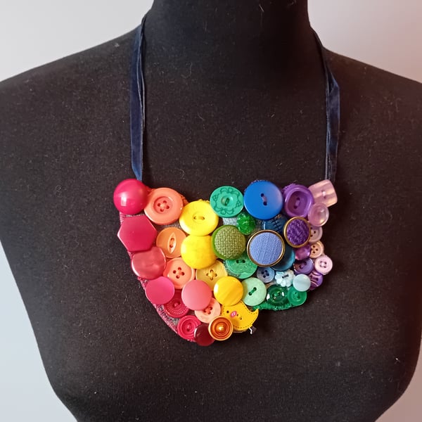 Rainbow Button Necklace