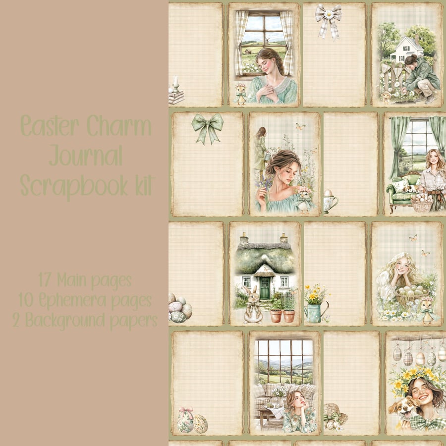 Easter Charm kit Scrapbooking, Ephemera, Journal, Digital Download