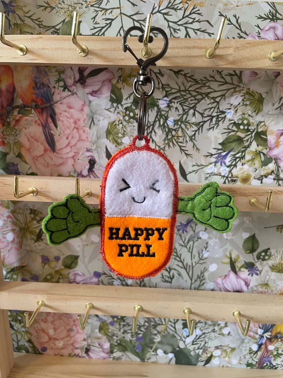 Pocket Hugs – Emotional Support,Gift, keyring, bag tag. Happy Pill. 