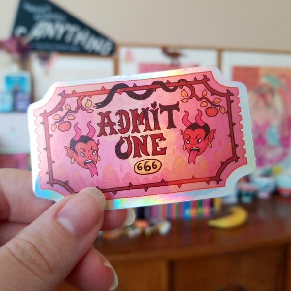 Ticket to Hell - Admit One carnival ticket sticker 