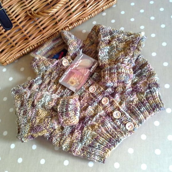 Designer Hand Knitted Baby Cardigan with 30% Marino wool Size 3-9 months