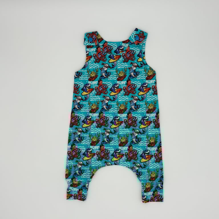 Sea and shark themed handmade baby dungarees, (Various Sizes)