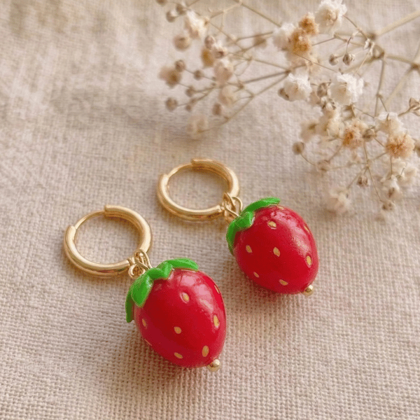 Strawberry Earrings - Handmade Clay Food Jewellery - Foodie Gift