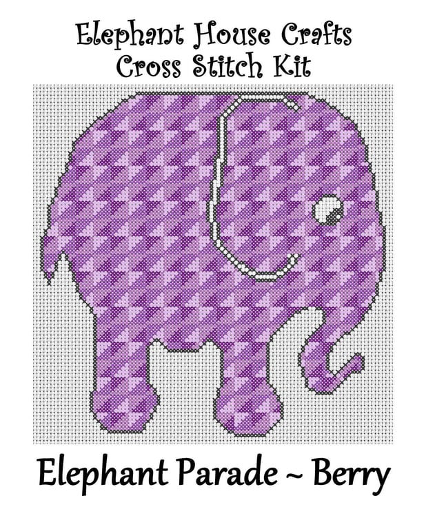 Elephant Parade Cross Stitch Kit Berry Size Approx 7" x 7"  14 Count Aida