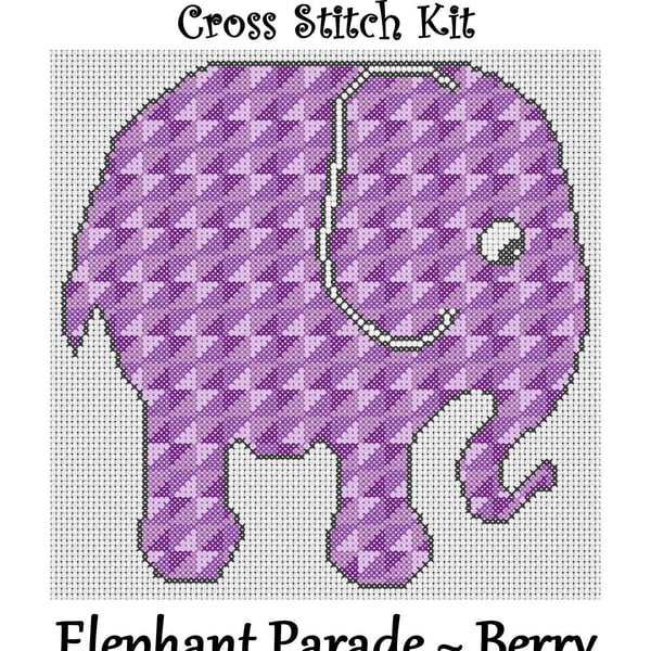Elephant Parade Cross Stitch Kit Berry Size Approx 7" x 7"  14 Count Aida