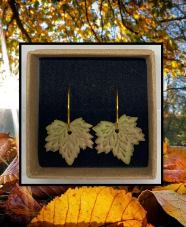 Fallen maple leaf lightweight clay hoop earrings