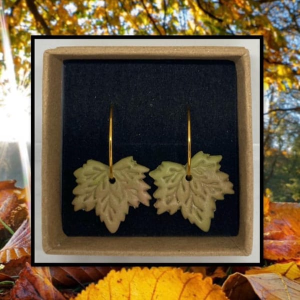 Fallen maple leaf lightweight clay hoop earrings