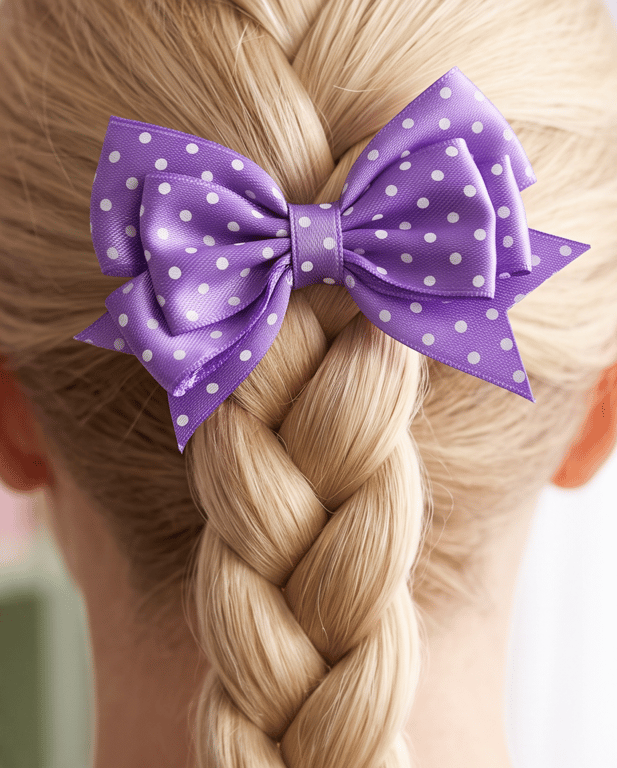 Handmade Purple Ribbon Bow Hair Elastics – Cute Gift for Kids & Teens