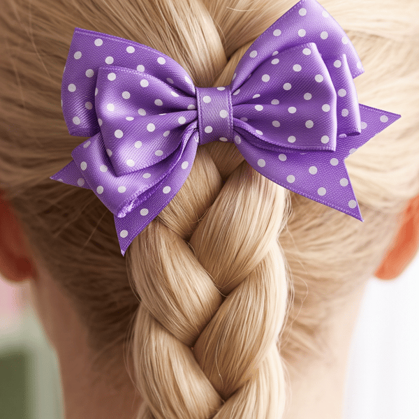 Handmade Purple Ribbon Bow Hair Elastics – Cute Gift for Kids & Teens