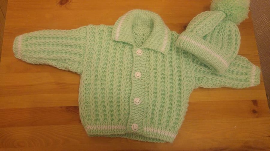 baby  hand knit hat and jacket sets