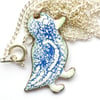 enamel pendant - duck - pale blue over white