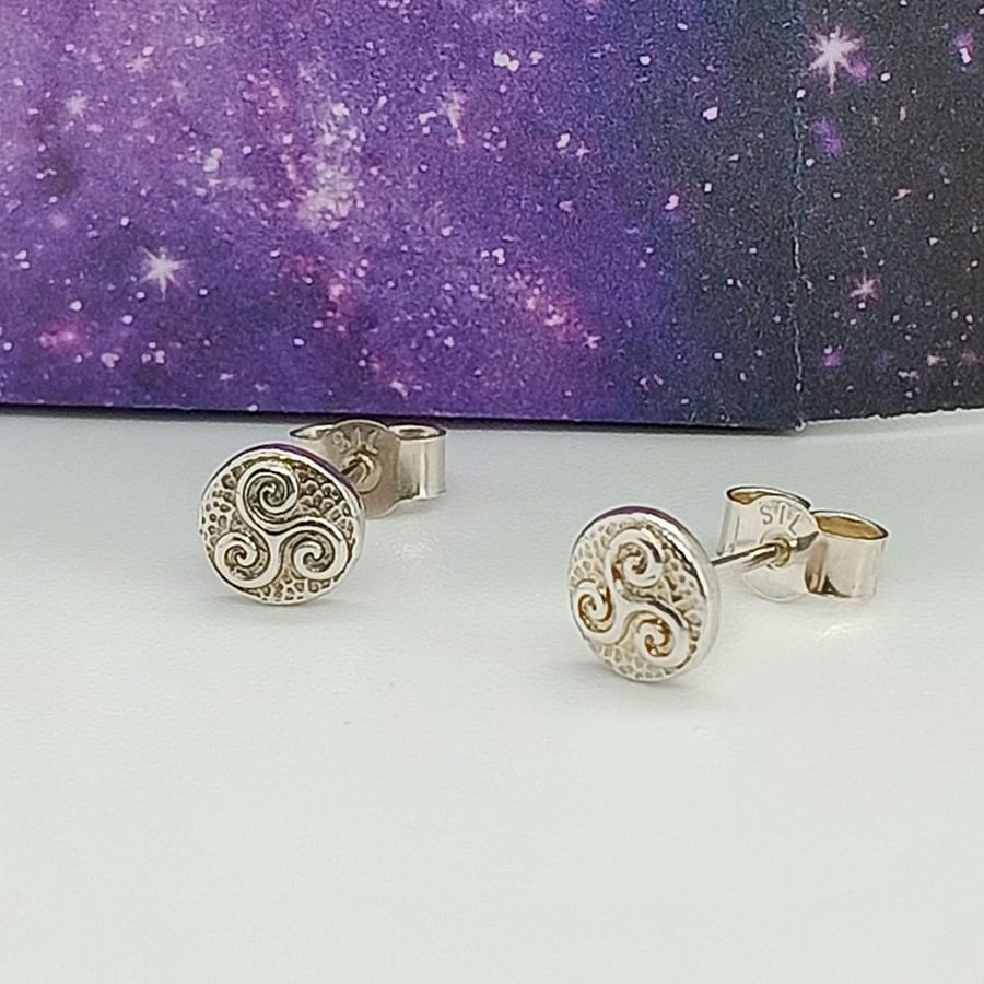 Triskelion  Stud Earrings Triskele sterling silver earrings