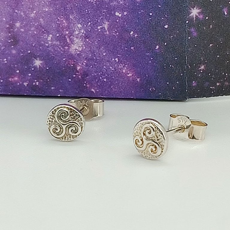 Triskelion  Stud Earrings Triskele sterling silver earrings Triple spiral