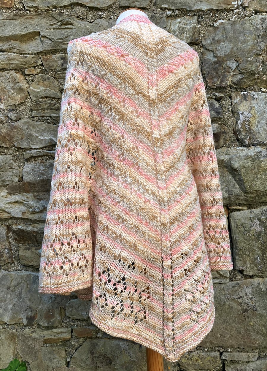 One Off Hand Knitted Lace Shawl in Soft Pastels