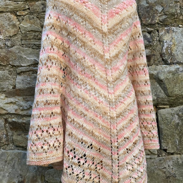 One Off Hand Knitted Lace Shawl in Soft Pastels