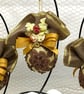 Gold and Bronze Christmas Bauble with Beaded Lace, Ribbon Trim and Flowers - Image 6